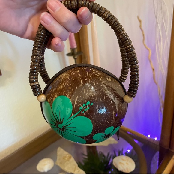 90s Hawaiian Coconut Purse Mini Handbag Clutch Puka Shell - Picture 6 of 9